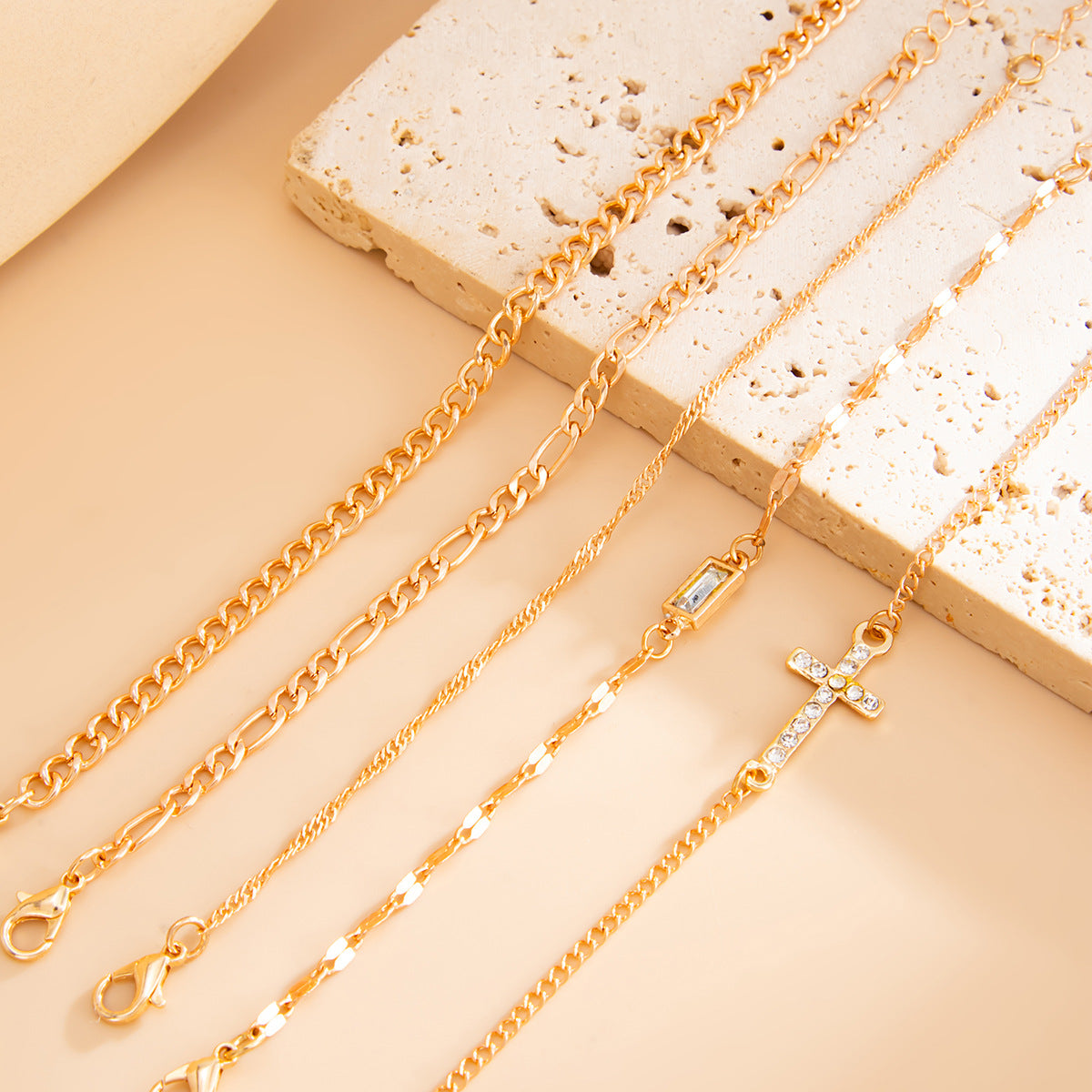 Style Set Stacked Cross Bracelet Micro-Inlaid Zircon Western Retro Chain Multi-Layer