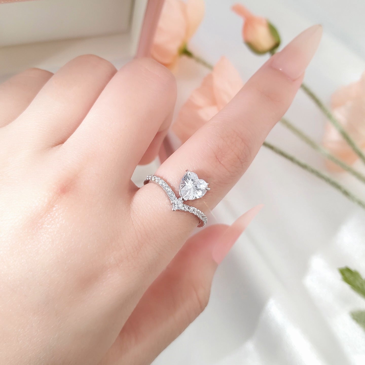 Planderful Sterling Silver Heart Zircon Ring For Women Elegant Everyday Genie Luxury Jewelry