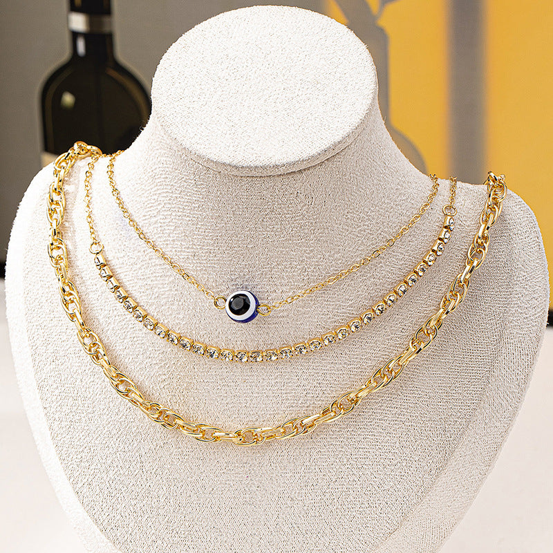 Retro Devil's Eye Metal Chain Necklace Set for Women