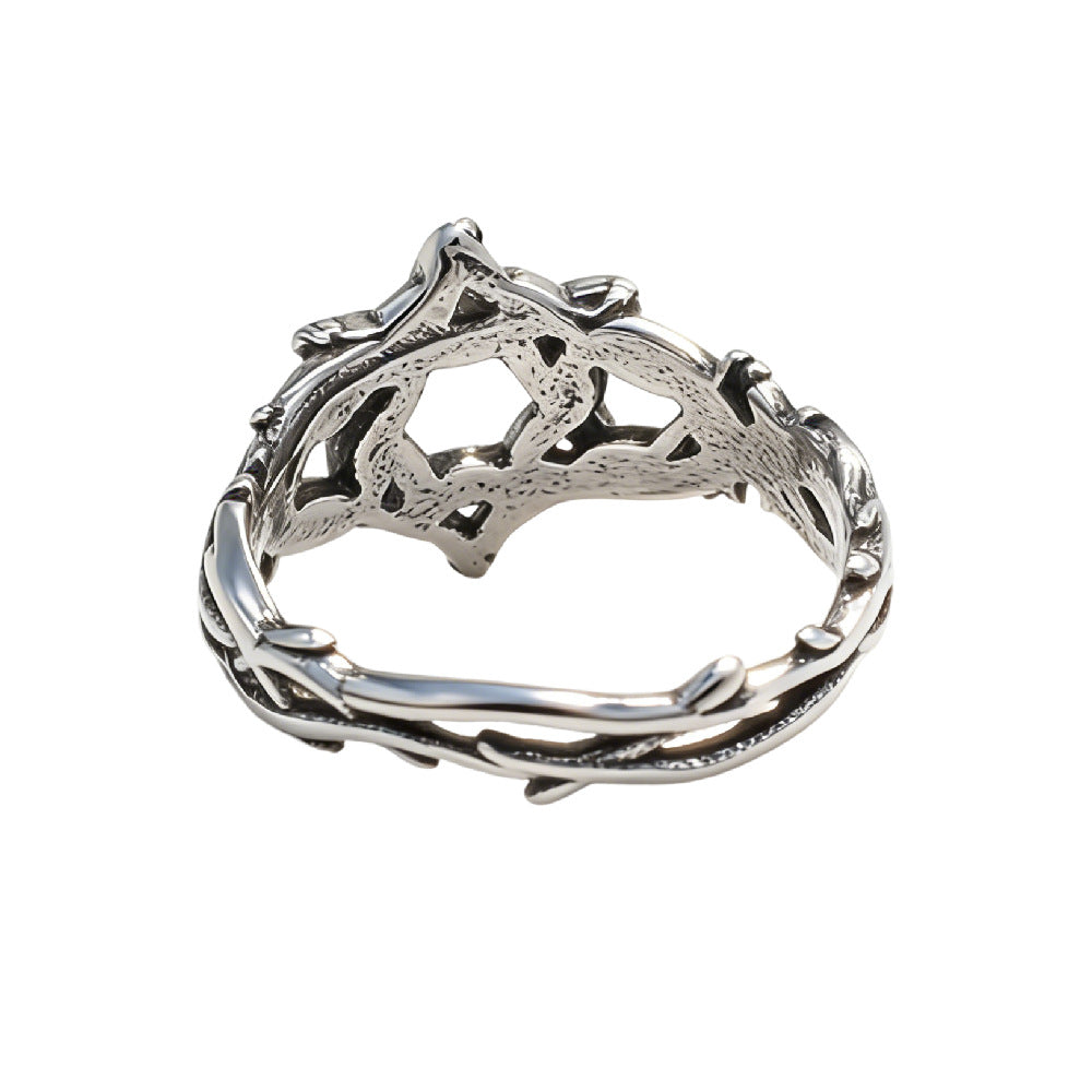 Planderful Titanium Steel Ring Unisex Hexagram Retro Woven Design Statement Of Protection