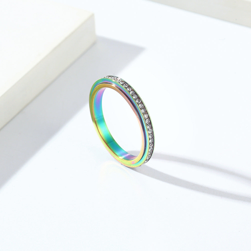 Cross-Border 3mm Full Zircon Rotatable Light Luxury Ring