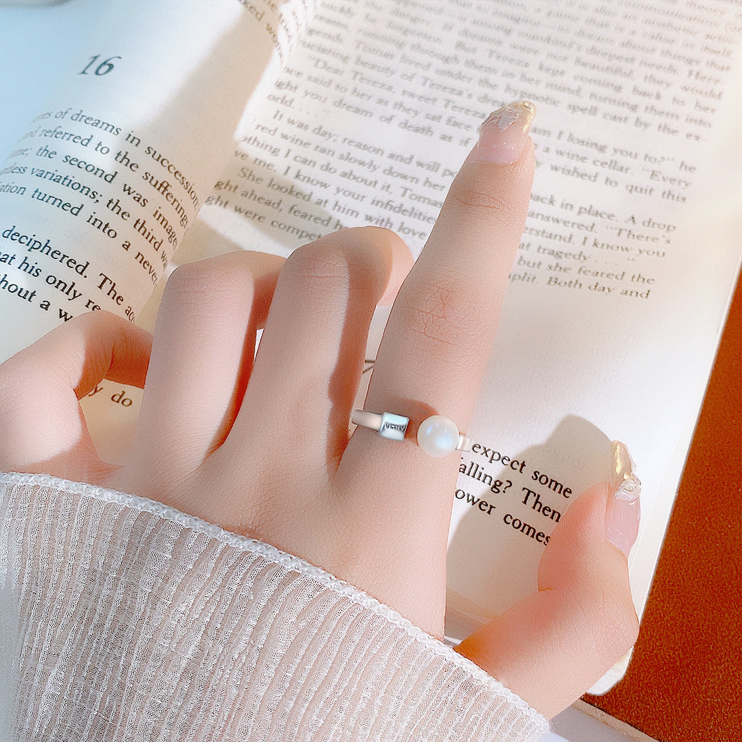 S925 Sterling Silver Freshwater Pearl Lucky Square Ring — Adjustable