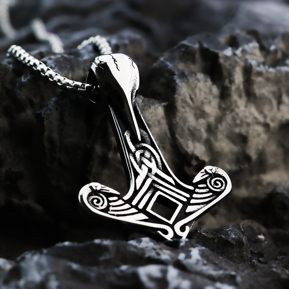 Nordic Retro Stainless Steel Viking Crow Anchor Pendant for Men