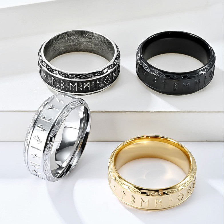 Planderful Viking Rune Luhn Ring Silver Titanium Steel For Men Personalized Hand Jewelry