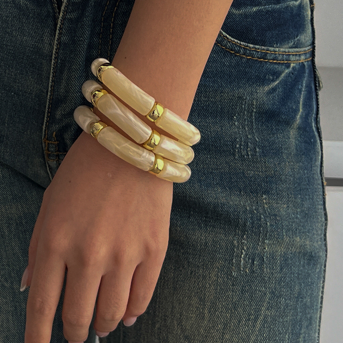 Planderful Vienna Verve Retro Beaded Elbow Bracelet Set For Women Geometric Statement Jewelry