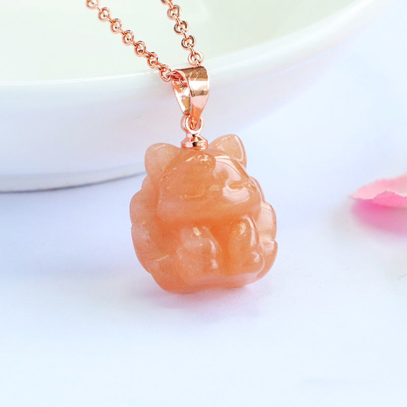 Orange Moonstone Nine-Tailed Fox Pendant — No Chain