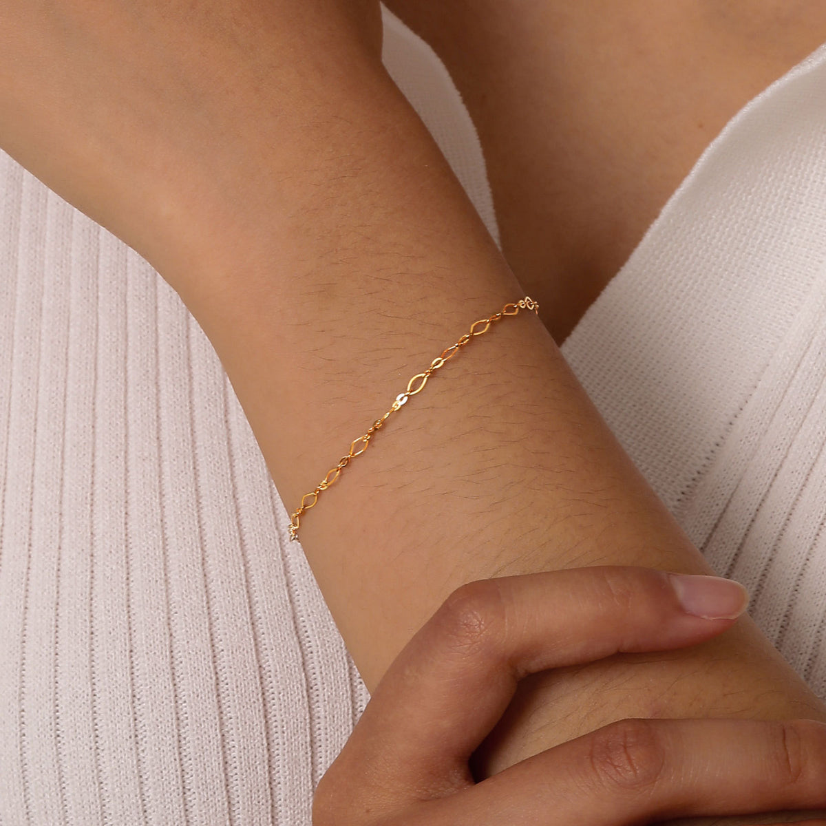 Rhombus Handmade Chain Gold Stainless Steel Bracelet
