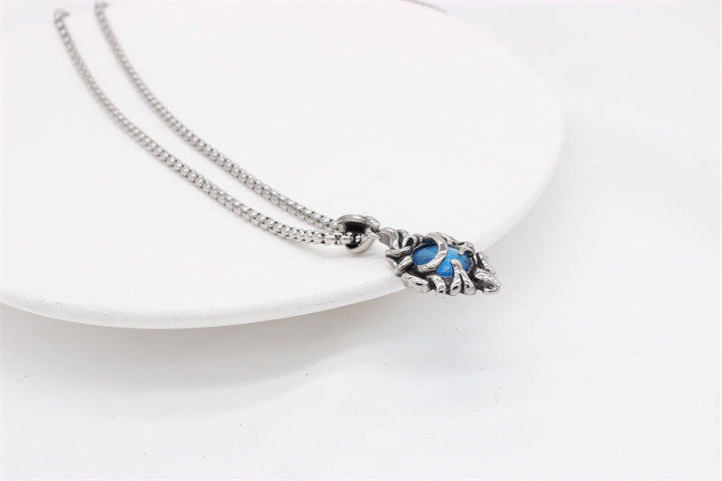 Planderful Titanium Steel Pendant For Men Unisex Retro Bluestone Flame Jewelry With Bold Statement