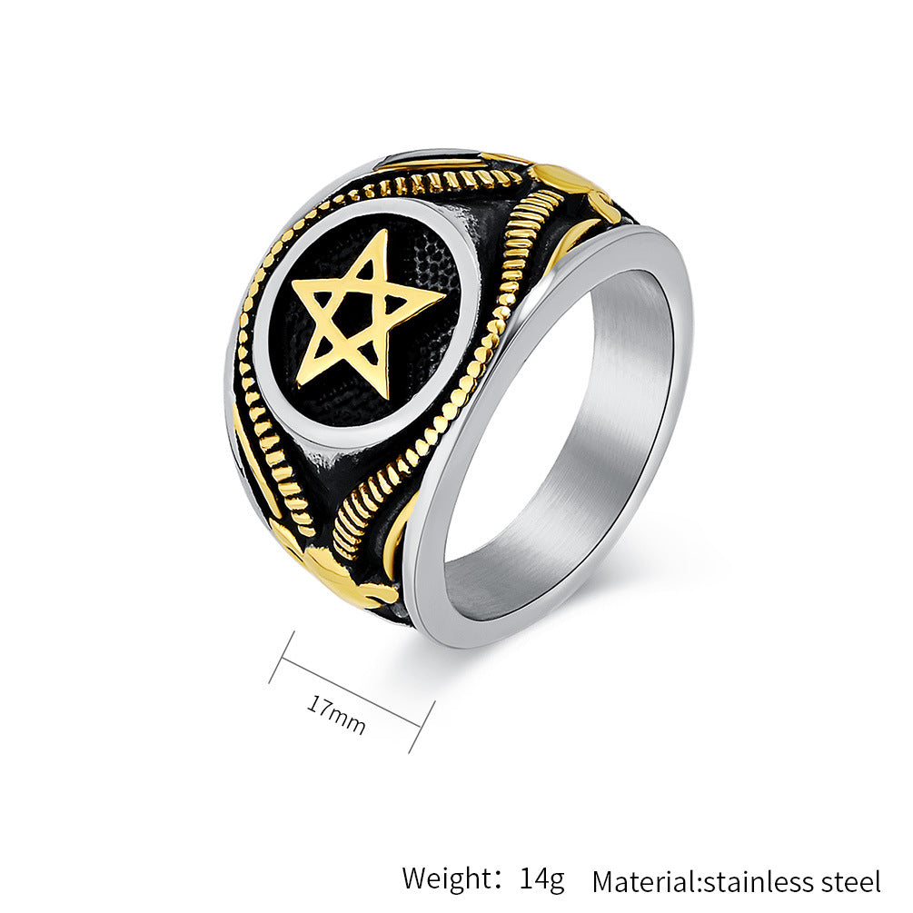 Planderful Gothic Pentagram Ring For Men Durable Titanium Steel Vintage Dark Wind Style For Modern Gothic Jewelry Lovers