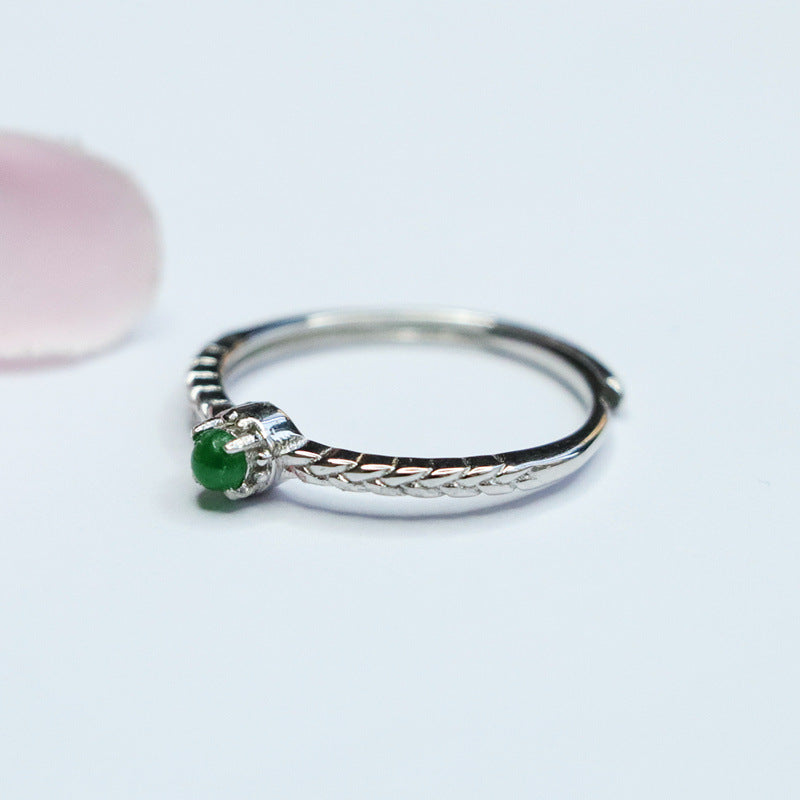 Sterling Silver Royal Ice Green Jade Braid Ring - Fortune's Favor Collection in Planderful