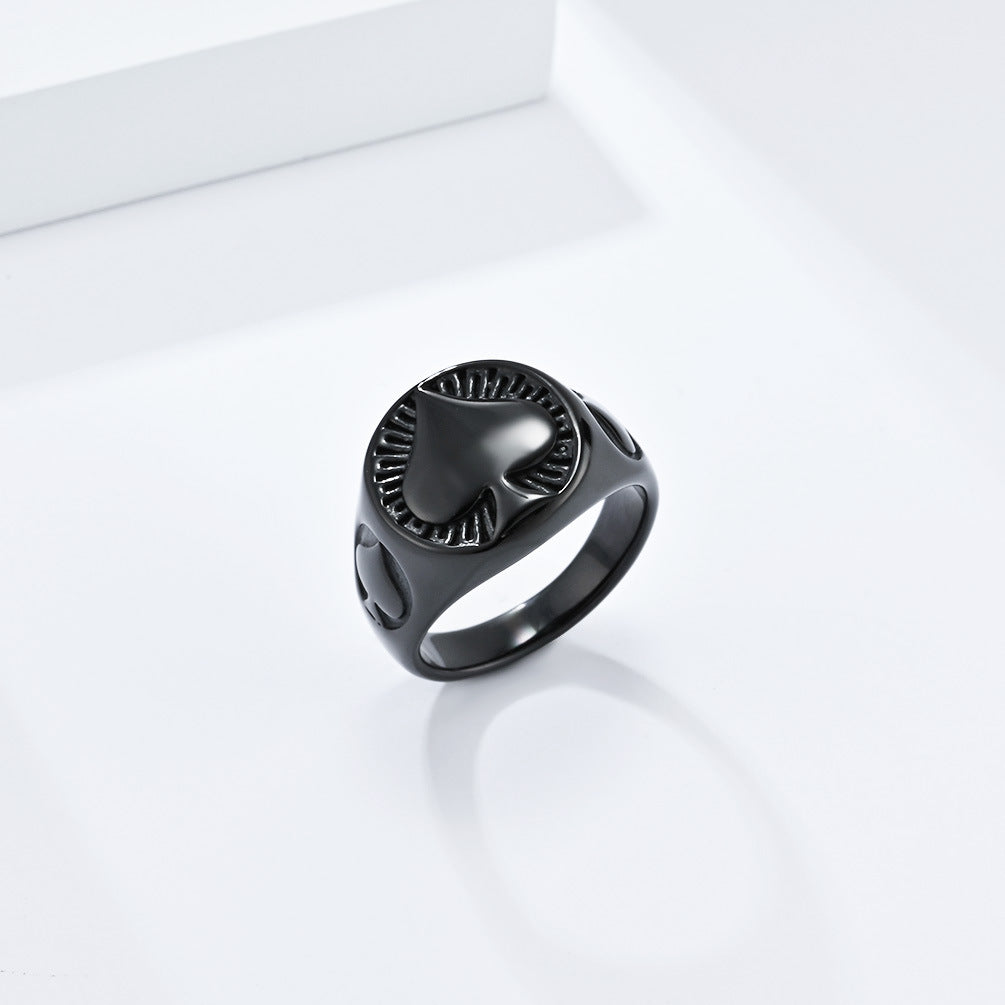 European and American Style Poker Spade Titanium Steel Ring for Men