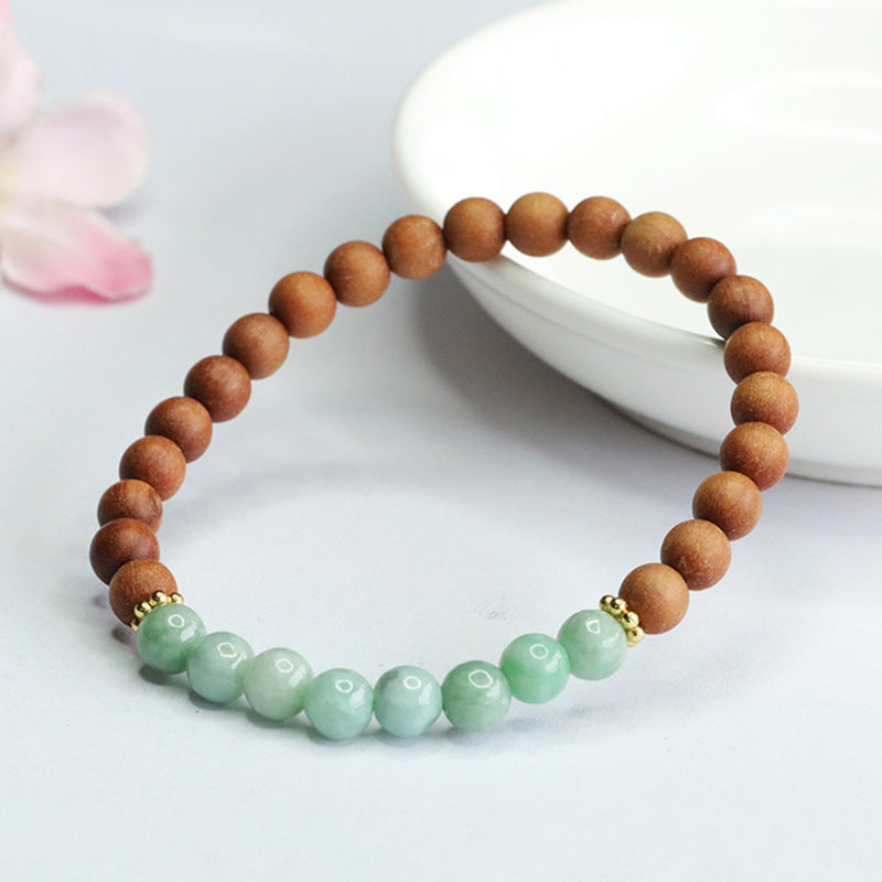 Jadeite Round Bead & Sandalwood 6 mm Beaded Bracelet
