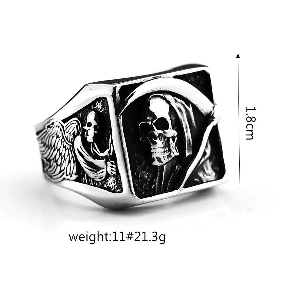 Planderful Reaper Ring Skull Stainless Steel For Men Vintage Sickle Hip Hop Jewelry