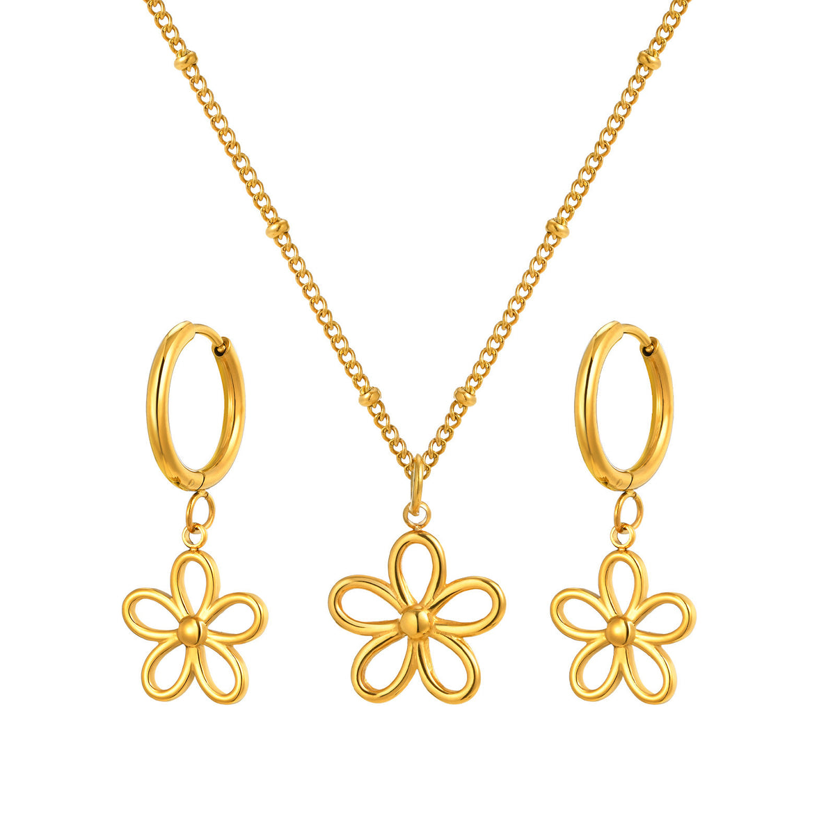 Stainless Steel French Elegance Romantic Commuter Flower Necklace Bracelet Bead Chain