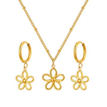 Stainless steel European and American French elegance romantic temperament fashion commuter flower necklace bracelet bead chain earrings