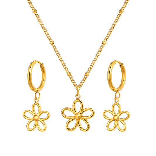 Stainless Steel French Elegance Romantic Commuter Flower Necklace Bracelet Bead Chain