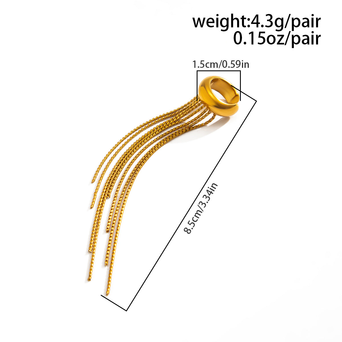 Planderful Vienna Verve Stainless Steel Ear Clip Statement With Long Tassel Chains For Non Pierced Ears