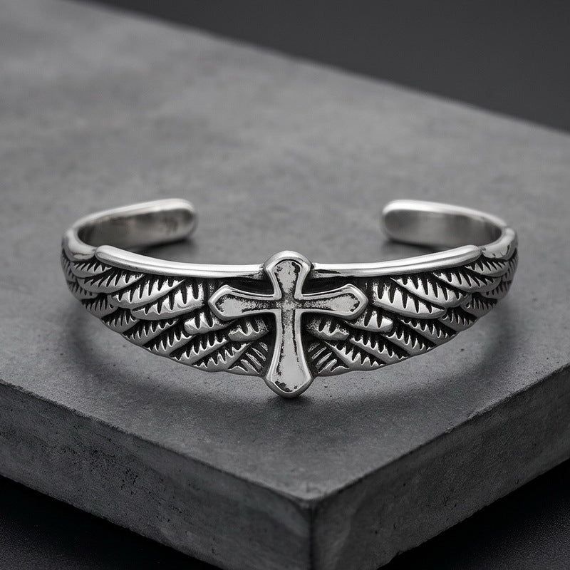 Gothic Skull Flying Eagle Spread Wings Bracelet Punk Cross Angel Wings Stainless Steel