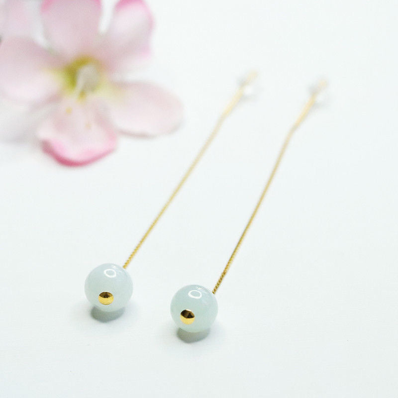 Jadeite Bead 925 Silver Threader Earrings