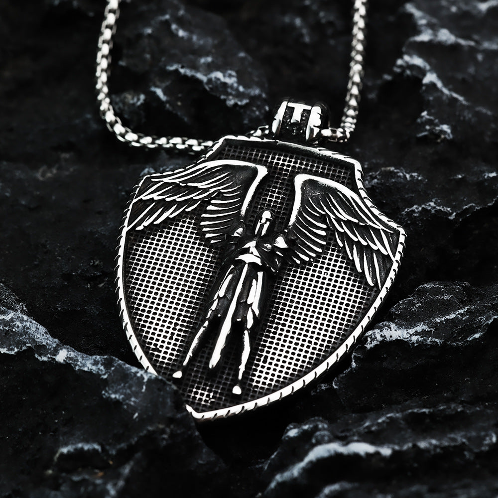 European And American Retro Men's Pendant Necklace St. Michael's Cross Angel