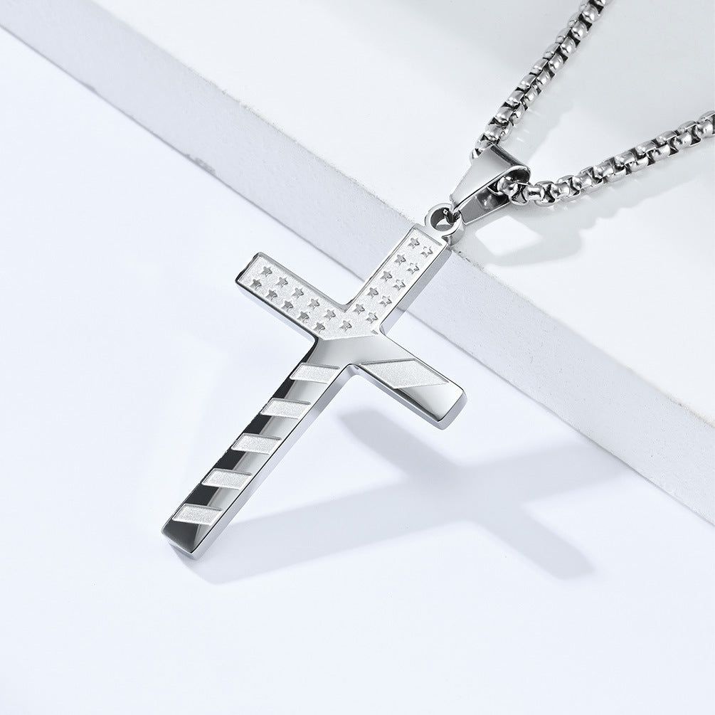 Planderful American Flag Cross Necklace Titanium Steel Unisex Hip Hop Style Premium Daily Wear