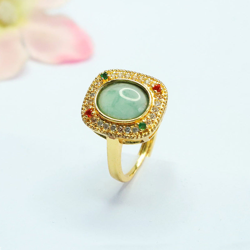 Blue-Water Jadeite Vintage Square Ring