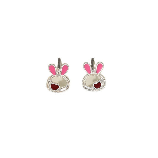 Sweet Pink Jade Rabbit Metal Earrings for Summer Girls