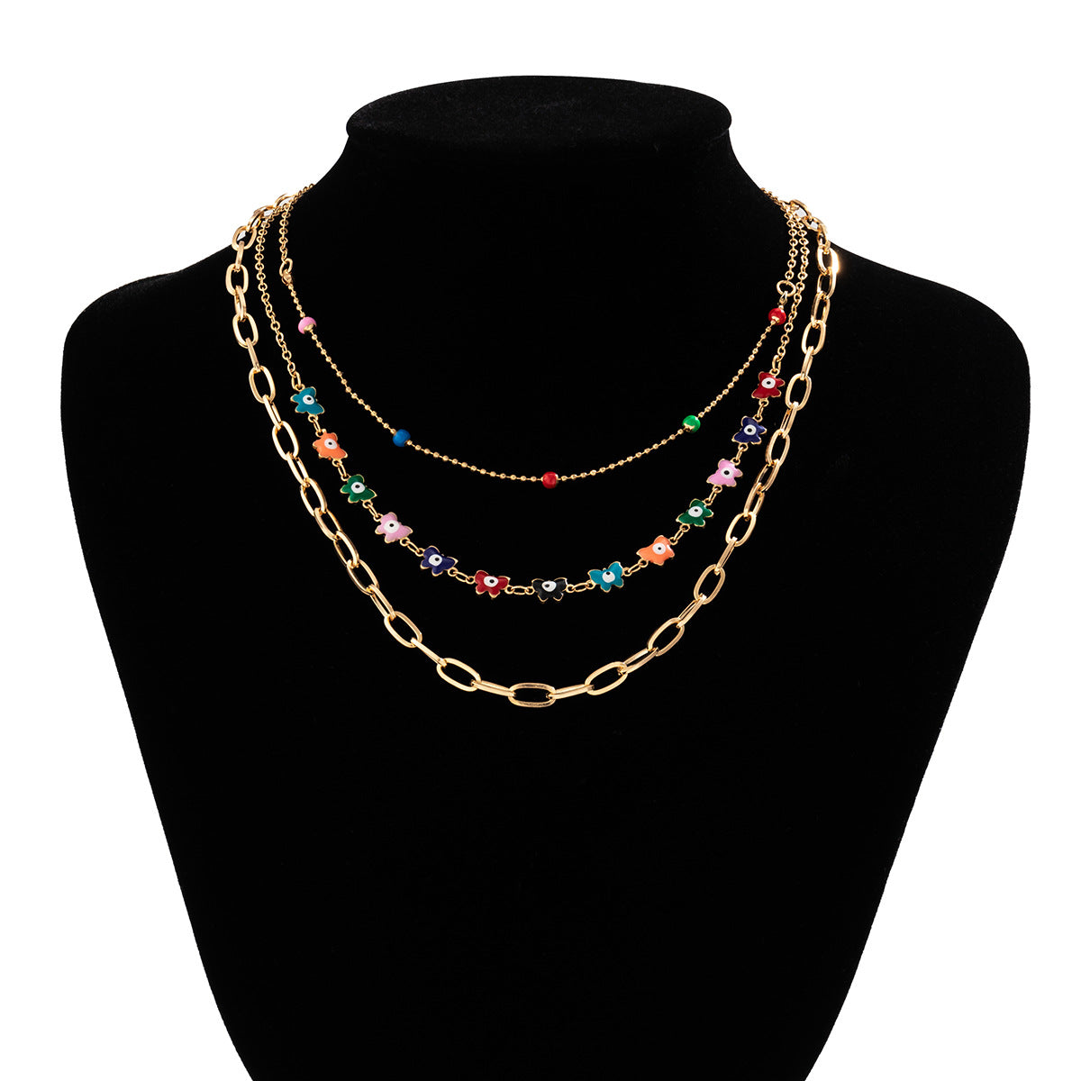 Colorful Oil Dropping Butterfly Eyes Necklace with Cross Pendant and Collar Chain for Women in Europe and America
