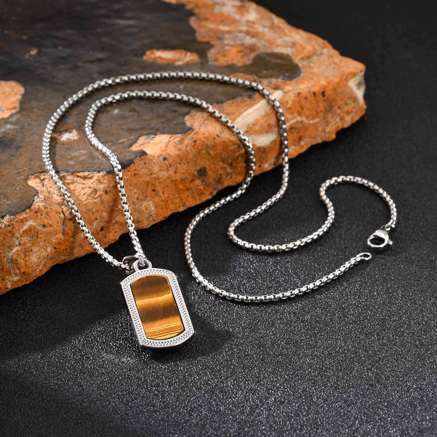 Planderful Stainless Steel Hip Hop Tiger Eye Pendant Men