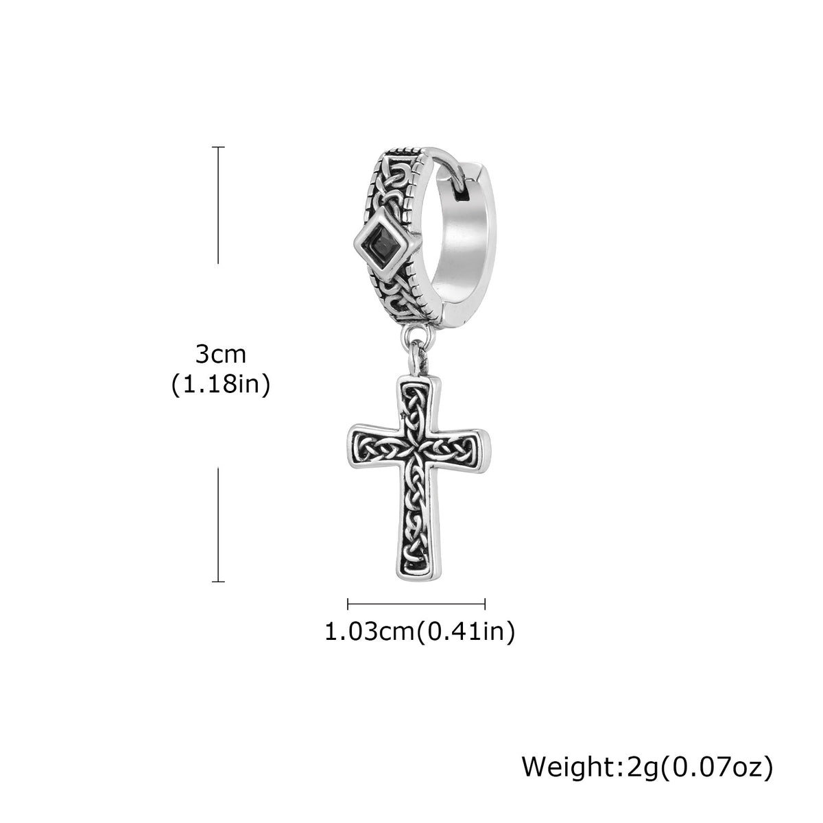 Cross Single Earrings — Glass or Zircon