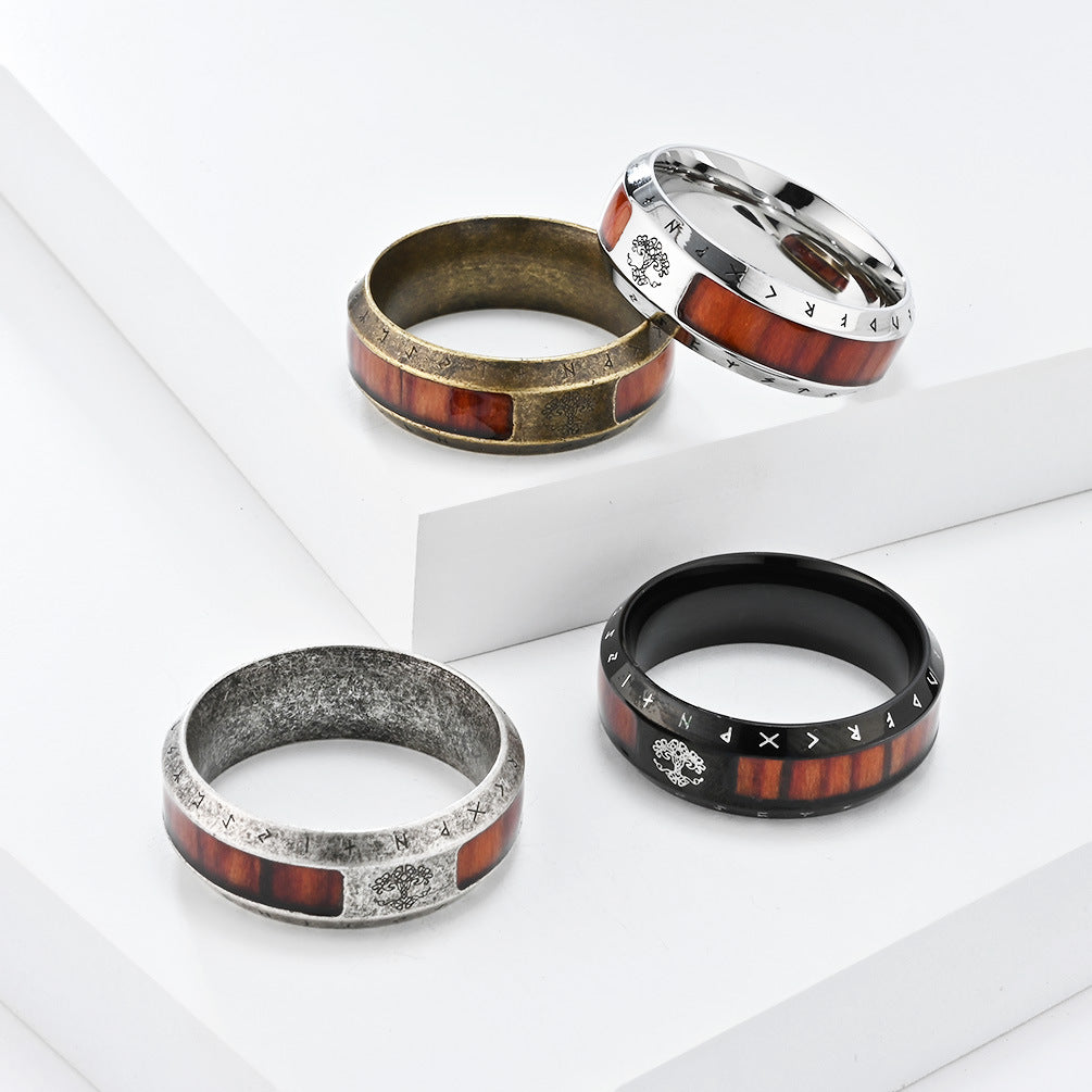 Cross-Border Retro Old Viking Text Ring Men's Jewelry