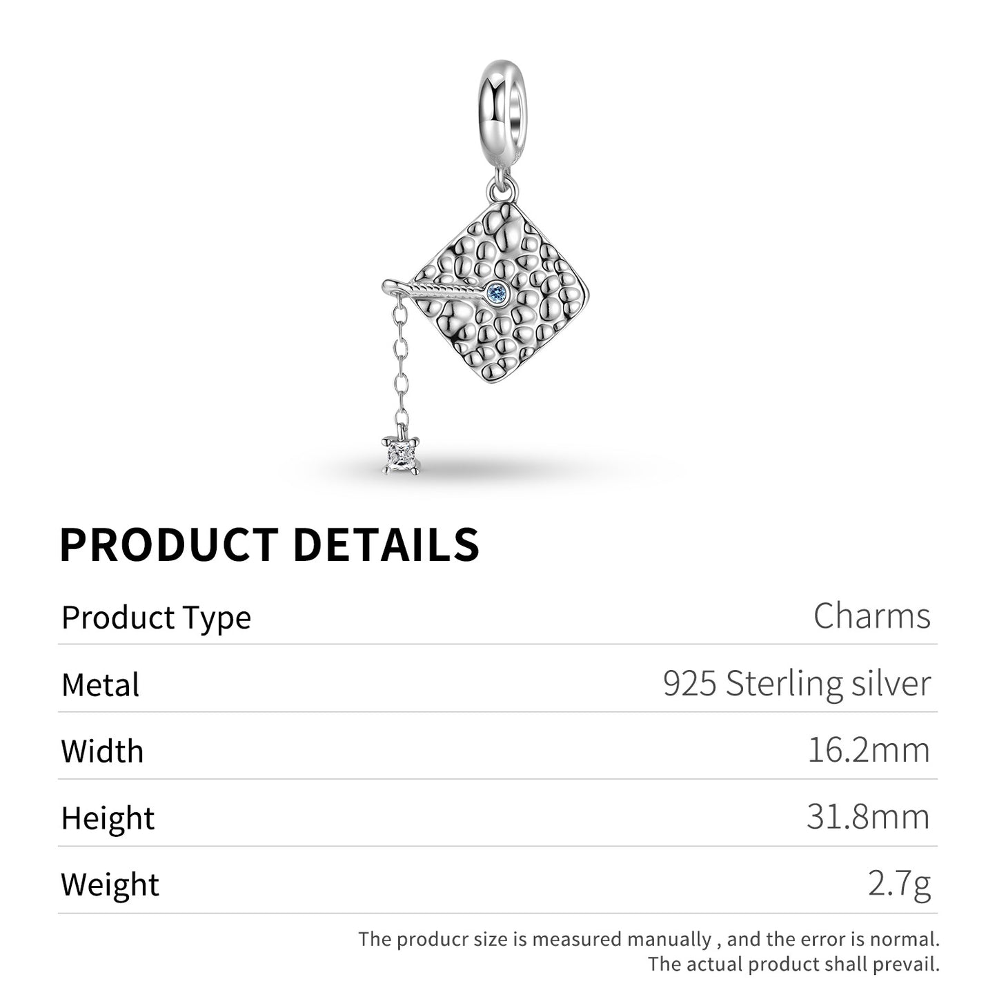 Planderful Jewelry Sterling Silver Scholar Hat Pendant Necklace Zircon Graduation Gift