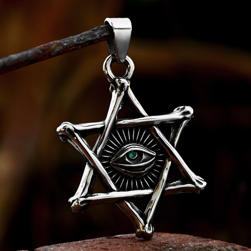 Trendy Hexagram Stainless Steel Pendant with Devil's Eye Design - Men's Retro Titanium Steel Jewelry
