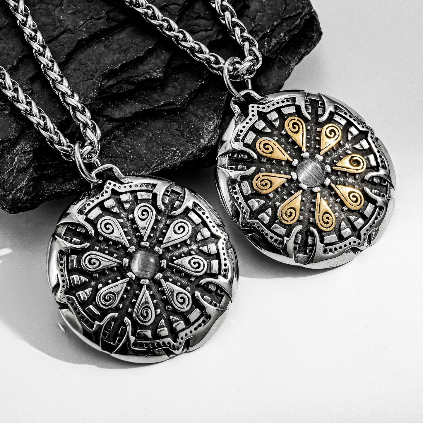 Planderful Odin Compass Pendant Titanium Steel Necklace for Men Vintage Hip Hop Style