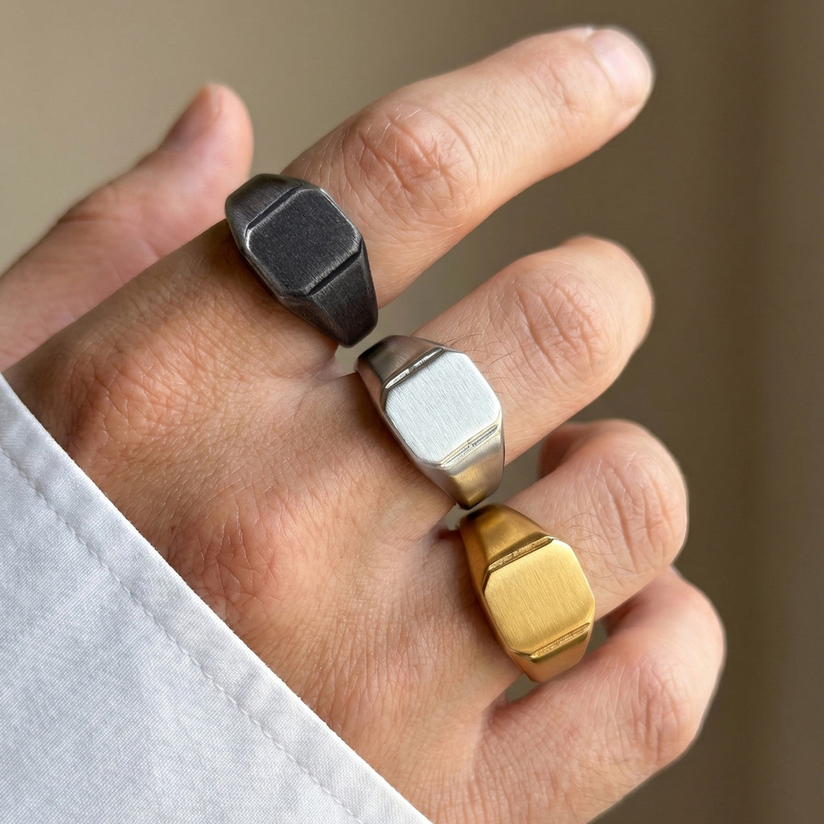 Men's Ring – Stainless Steel Sand Square Face Seal