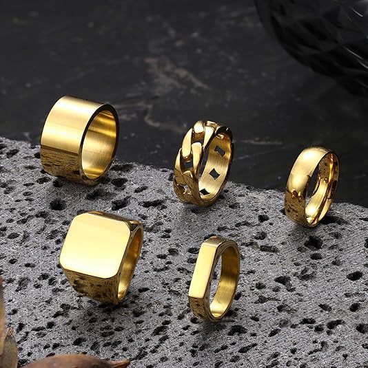 Planderful Titanium Steel Ring Set For Men Unisex Square Band Fade-Resistant Everyday Fashion