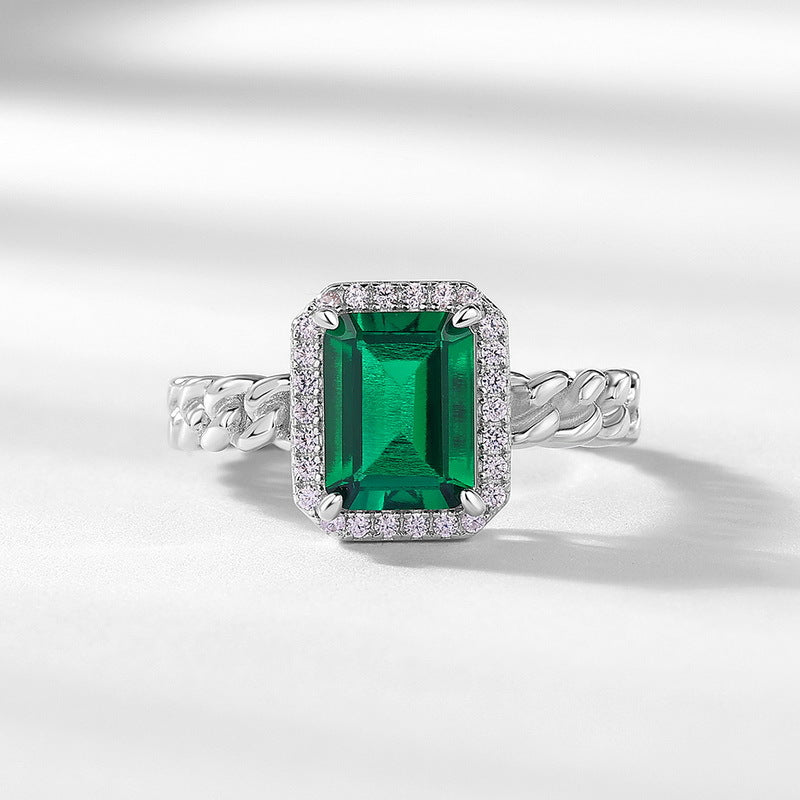 Planderful Twist Lab-Grown Emerald Sterling Silver Ring – 6 × 8 mm, 1.27 ct