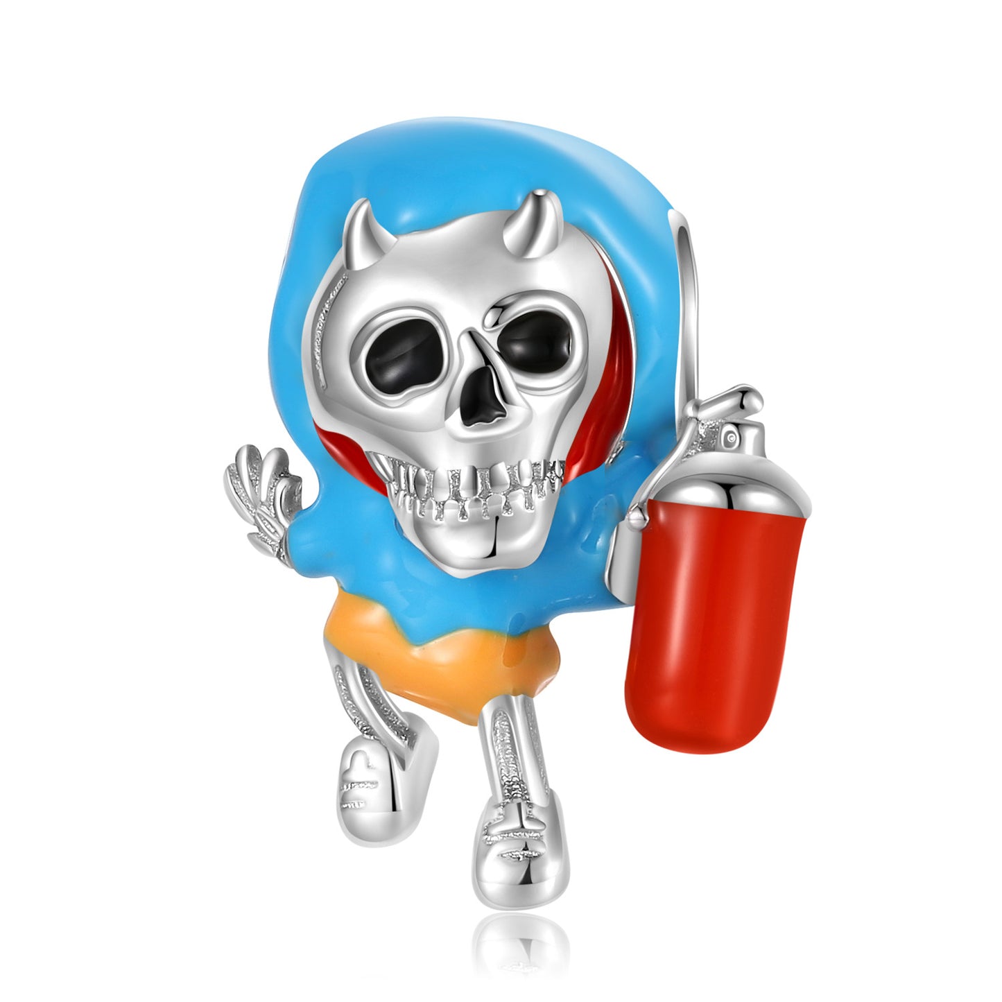 Halloween Colorful Graffiti Skeleton Silver Pendant