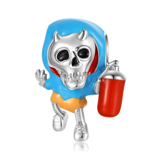 Halloween Colorful Graffiti Skeleton Silver Pendant