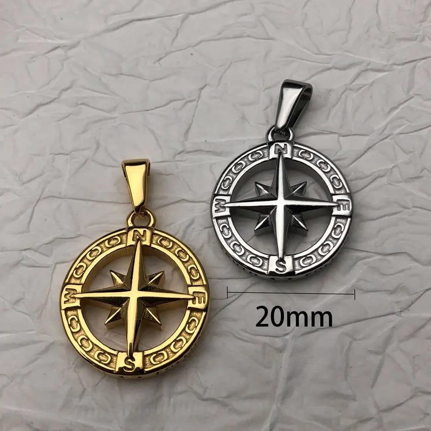 Planderful Collection Stainless Steel Compass Necklace Hollow Round Pendant For Hip Hop Fans Stylish
