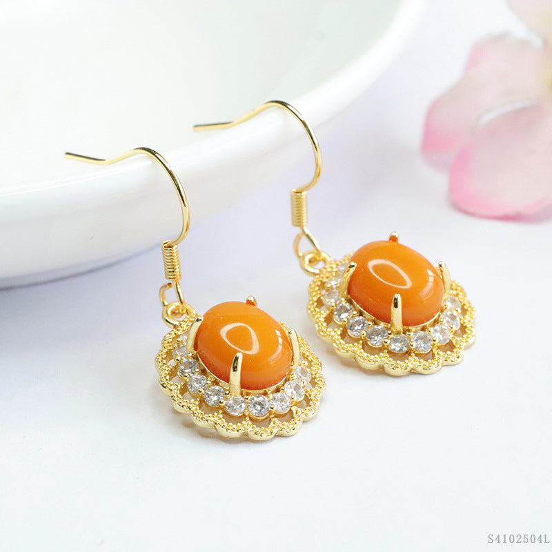 Beeswax Amber Lace Halo Drop Earrings