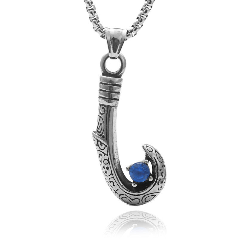 Personalized Titanium Steel Fish Hook Pendant Necklace for Men - Retro Punk Style by Planderful