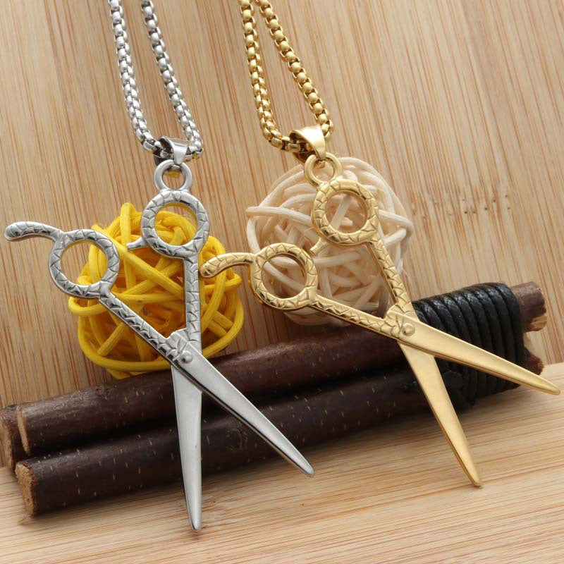 Titanium Steel Scissors Pendant Necklace for Men - Retro Punk Hairstylist Jewelry