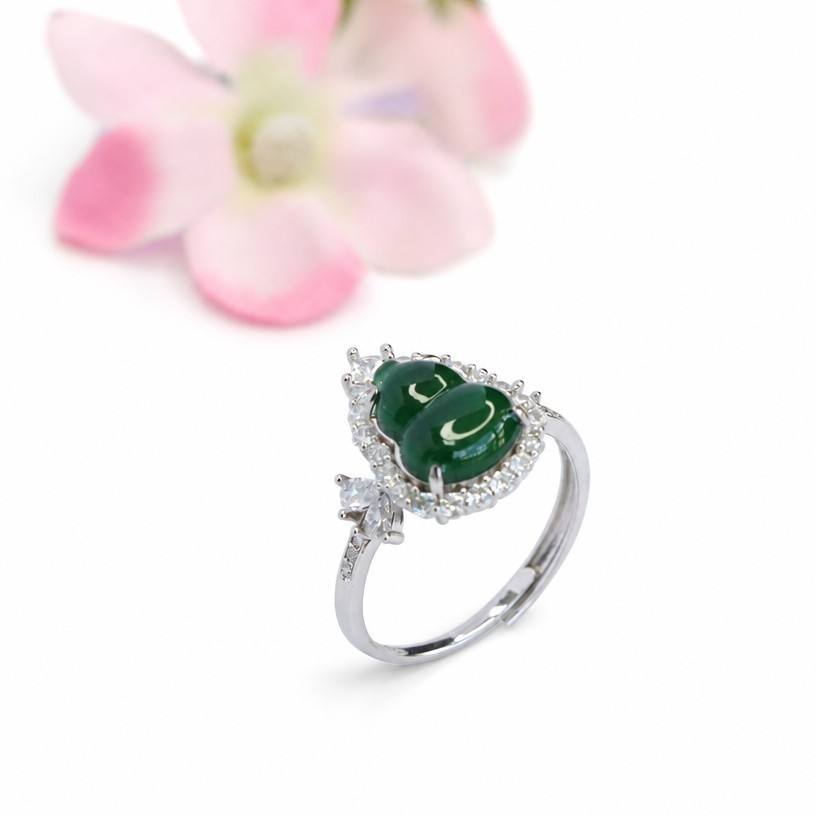 Green Jadeite Gourd 925 Silver Ring