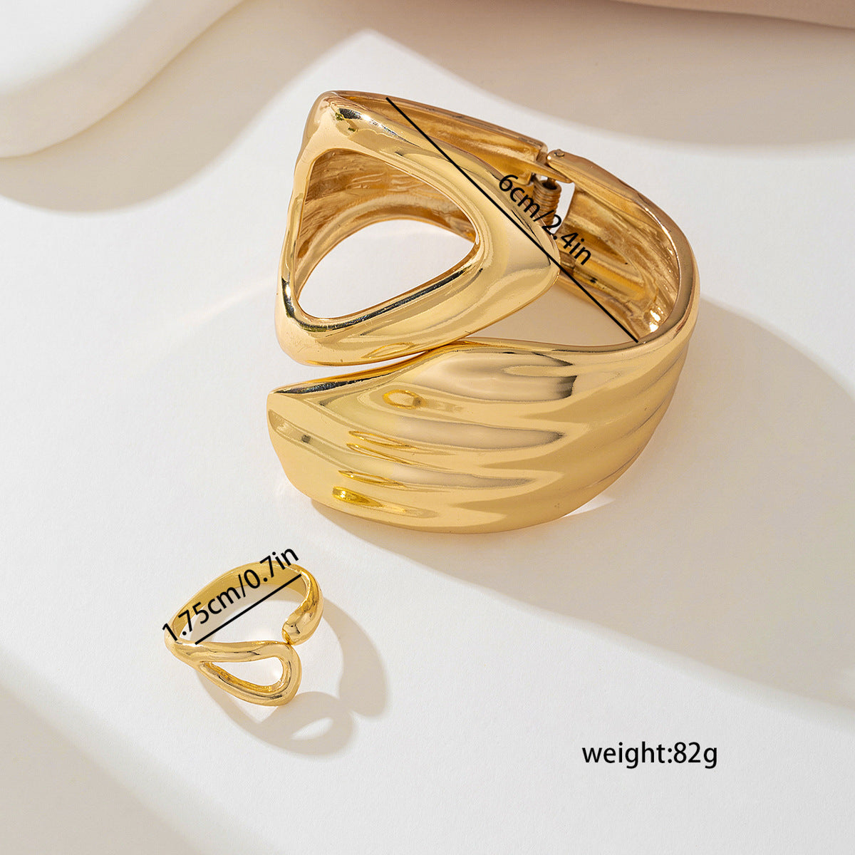 Stylish Metal Geometric Women's Bracelet Ring Set by Planderful