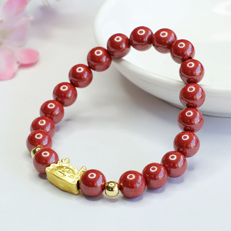Golden Dragon Sterling Silver Cinnabar Bracelet