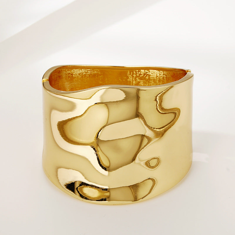 Bold Gold Metal Wide Edge Punk Bracelet - Vienna Verve Collection
