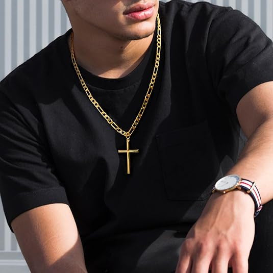 Planderful Mens Stainless Steel Cross Pendant Necklace Durable Minimalist Hip Hop Style Gift For Him