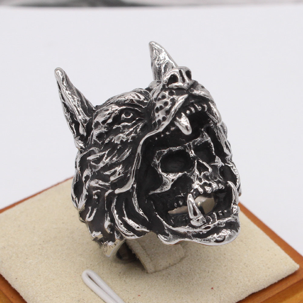 Wolf Head Skull Titanium Steel Ring