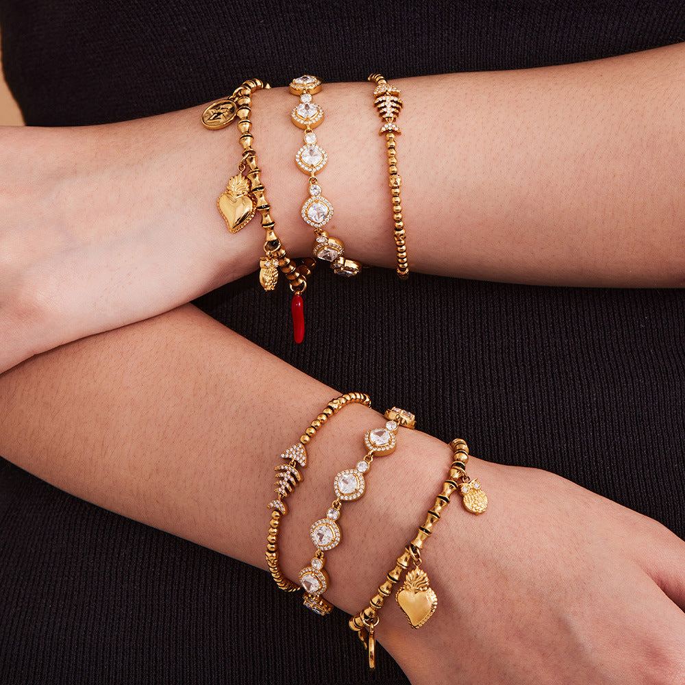 Planderful Zircon Fish Bone Bracelet 18K Gold Plated Ladies